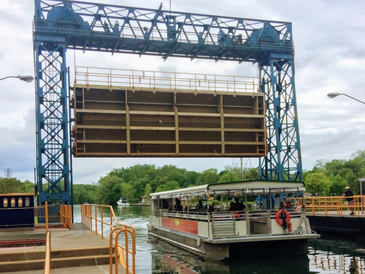 a boat exiting the docks